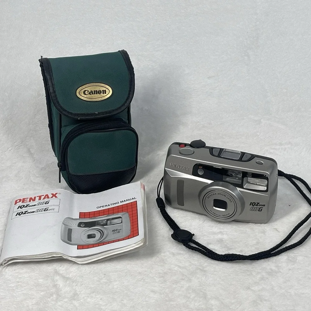 Pentax IQZoom 80G 35mm Point & Shoot Film Camera Bundle Case Manual Tested